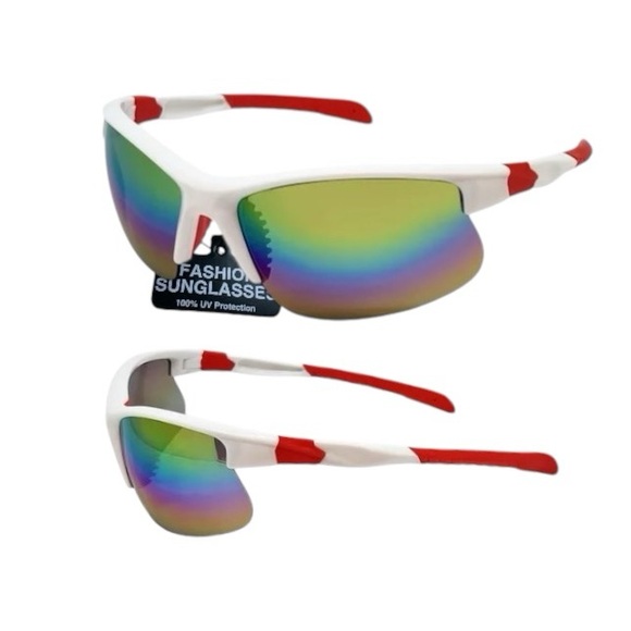 Sports Wrap Semi Rim Rainbow Fashion Sunglasses - Picture 2 of 12